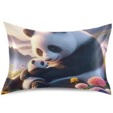 Imagem de Penda Bear Cub Primavera Floral Cetim Capa de Travesseiro Confortável Refrescante King Queen Padrão Almofada de Cama Macia Slip, Tamanho Padrão, 66 cm x 50 cm