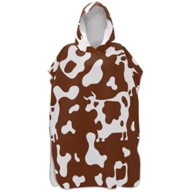 Imagem de Joisal Poncho de surfe trocador de roupão para praia Adul toalha de banho com capuz secagem rápida marrom branco vaca impressão ponchos de praia para homens
