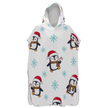 Imagem de Joisal Poncho de surfe trocador roupão adulto praia moletom toalha floral absorvente masculino poncho com capuz pinguins fofos chapéus de Papai Noel branco