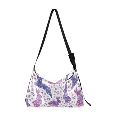 Imagem de Bolsas Hobo de couro com bolinhas rosa escandinava panda para mulheres, bolsa grande, design transversal, estampa animal, bolsa Hobo feminina, Ovos de flores de coelho em aquarela