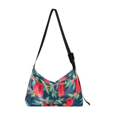 Imagem de Bolsa Hobo Feminina de Couro PU Infantil Bonito Dinossauro Azul Bolsas Transversais Macias Estampa Animal Bolsa Hobo Designer, Lindos ramos de preguiça vermelha