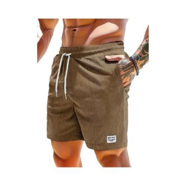 Imagem de Verão masculino veludo shorts casual leve solto ajuste praia board sho