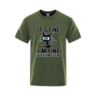Imagem de Camiseta Masculina 100% Algodão Com Estampa De Gato Engraçado, Casual,