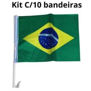 Imagem de Kit C/10 Bandeiras Brasil Haste Janela Carro 40x29cm Copa - sm decora