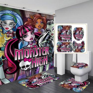 Imagem de Conjunto de cortinas de chuveiro Monsters Highs Anime, 4 unidades com tapete e tapete