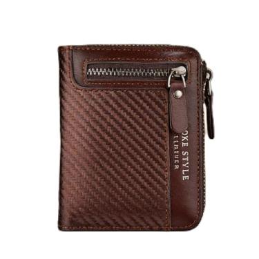 Imagem de Carteira universal simples marrom escuro portátil de grão fosco com sensação de couro legítimo, design simples e portátil aberto com grão fosco, sensação de couro genuíno, vários cartões