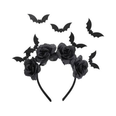 Imagem de Tiara De Morcego Para Halloween Para Meninas Com Flores Falsas Acessór