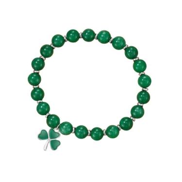 Imagem de Kokoma Pulseira feminina com berloques de trevo verde com contas florais e corrente empilhável ajustável, joia de mão moderna para o dia de São Patrício