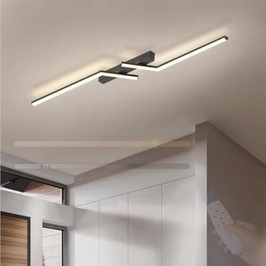 Imagem de GZZBMY Lâmpada de teto LED moderna sala de estar luz de teto com controle remoto regulável metal minimalista iluminação de teto para cozinha quarto corredor sala de jantar 3000 K-6500 K (preto, 100 cm