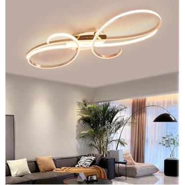 Imagem de Luminária de teto LED regulável com controle remoto, luminária de embutir, para sala de estar, quarto, sala de jantar, cozinha, corredor e escritório (dourada, 60 cm)