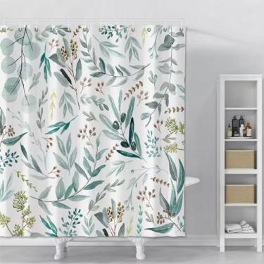 Imagem de Conjunto de cortinas de chuveiro plantas, à prova d'água, cortinas suspensas para banheiro, folhas de flores de poliéster, telas de banho com ganchos para banheira 71 x 71 pol. - 180 x 180 cm/LxA