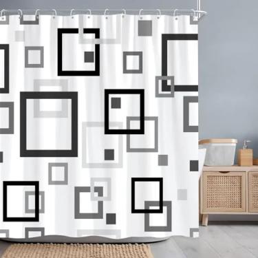 Imagem de Cortina de chuveiro geométrica abstrata preta branca colorida linha bloco de cores simples e modernas cortinas de banheiro decoração de banheiro 47 x 83 pol. x 120 x 210 cm/LxA cortina de chuveiro
