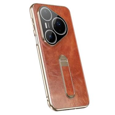 Imagem de LTLMYDAM Capa de revestimento para Huawei Pura 80 Ultra/80 Pro/80Pro+/80, padrão de cera de óleo, vintage, suporte ajustável, proteção para câmera, capa fina, marrom, 80 Ultra/80 Pro