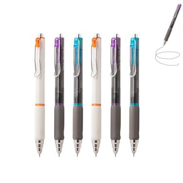 Imagem de GZBABY Caneta de gel de ponta fina, 6 peças, caneta esferográfica retrátil com aderência macia, tinta preta, 0,5 mm, design silencioso para reuniões, exames (arco)