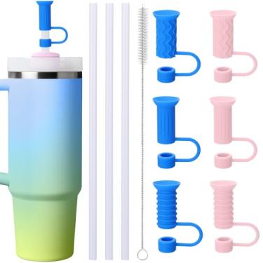 Imagem de Mity rain Topos de palha de silicone para Stanley, capas de canudo e canudos de aço inoxidável para copos Stanley Cup Acessórios de copos de 30/1,134 g, design de ventosa à prova de poeira/vazamento