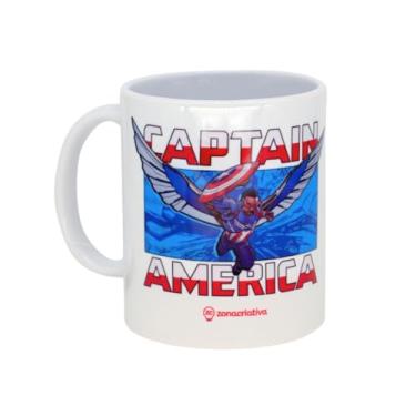 Imagem de Zona Criativa Caneca Pop Capitão América, Cerâmica, Branca, 350ml, Escudo Temático Marvel