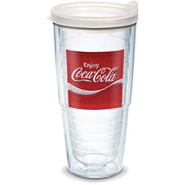 Imagem de Tervis Coca-Cola – Emblema Enjoy Coke feito nos EUA copo de viagem isolado de parede dupla mantém as bebidas frias e quentes, 700 ml, tampa transparente