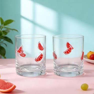 Imagem de Skylety 2 peças de copos de suco de toranja retrô copos de vinho sem haste à moda antiga 382.7 g Whisky Cocktail canecas de café para decoração de festa de frutas de verão
