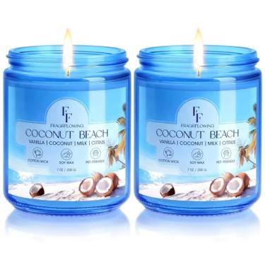 Imagem de Vela perfumada Coconut Beach, frasco de cera de soja natural para casa perfumada, presentes de 100 horas para mulheres e homens, 200 ml (pacote com 2)