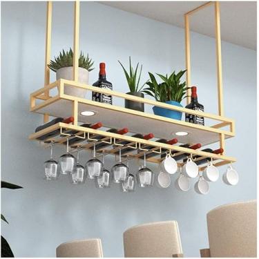 Imagem de HHHJQFAAT Rack de vinho suspenso - barra de ferro, suporte de copo de vinho de cabeça para baixo, rack suspenso para armário de vinho em casa, rack de armazenamento decorativo/ouro/80 x 30 cm (ouro 80