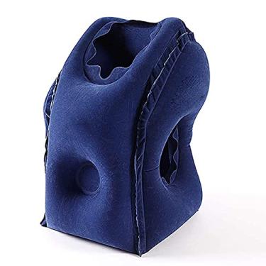 Imagem de U5GAAALPPQ9 Travesseiro inflável portátil multifuncional com suporte de pescoço e cabeça dobrável com bolsa de transporte para voos de longa distância viagens rodoviárias