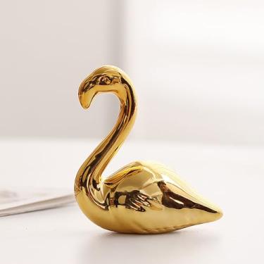 Imagem de Porta-joias com estatueta de flamingo de cerâmica, mini anel animal estilo INS, suporte de exibição de colar, decoração de mesa nórdica, estátua colecionável, presente criativo para decoração de
