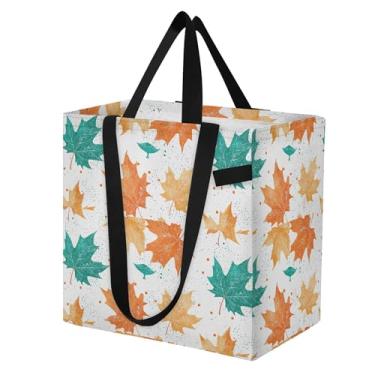 Imagem de SEHANY Sacola reutilizável de folhas de bordo aquarela com alças reforçadas, bolsa de compras de lona dobrável à prova d'água de grande capacidade para viagem, cozinha, praia