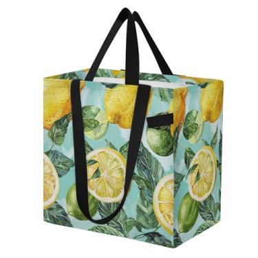 Imagem de SEHANY Sacolas de compras reutilizáveis de verão limão com alças reforçadas, bolsa de compras de lona dobrável à prova d'água de grande capacidade para viagem, cozinha, praia