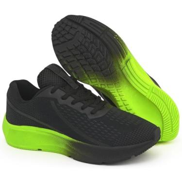 Imagem de Tênis de corrrida academia feminino e Masculino Esportivo Caminhada e dia a dia (Preto/Verde, BR, Adulto, Numérico, 39)
