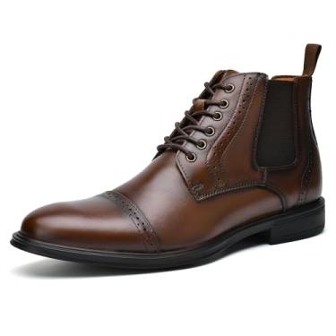 Imagem de ArcBrothers Botas sociais masculinas Botas sociais para homens Botas de couro Botas casuais e elegantes no tornozelo, Marrom, 9