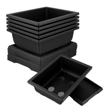 Imagem de MANCHAP Pacote com 6 potes de treinamento de bonsai de plástico de 28 cm, vaso retangular grande com bandeja de drenagem, plantador de árvore bonsai de cultivo de flores para jardim, quintal, casa