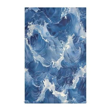 Imagem de Wassud Toalhas de cozinha Blue Waves Toalhas de prato de cozinha 1 pacote panos de prato macios com laço para pendurar toalha de mão de secagem rápida super absorvente toalhas de chá de mesa