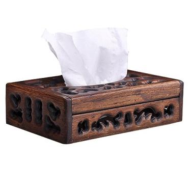Imagem de Caixa de lenços de madeira para sala de estar, bandeja criativa, guardanapo de papel, gaveta de papel higiênico (D 21 cm)