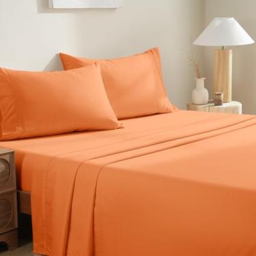 Imagem de MCO Jogo de cama casal - Lençóis macios - Jogo de cama respirável refrescante com bolso profundo de 40,6 cm (4 peças, casal, laranja)