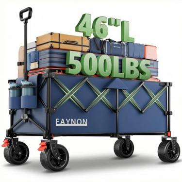 Imagem de Vagão estendido dobrável dobrável de 117 cm, capacidade de peso de 226 kg com carrinho dobrável resistente de 280 L, vagão utilitário com roda de praia para todos os terrenos e suportes para bebidas