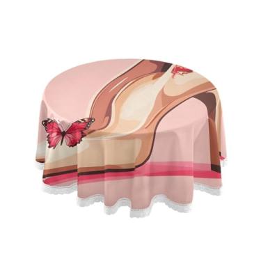 Imagem de Qilmy Toalha de mesa redonda de palmeira de treliça verde, 152 cm, resistente à água, à prova de derramamento, capa de mesa grande para jantar de reunião de família em ambientes internos e externos