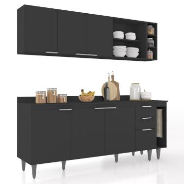 Imagem de Armário De Cozinha Com Tampo Cp11 200cm Pérola Preto Z34 - Mpozenato