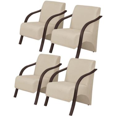Imagem de Kit 4 Poltronas 1 Lugar Vênus Pé Madeira Bege