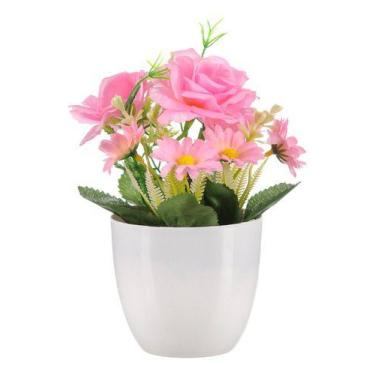 Imagem de Vaso com Plantas Artificiais Enfeite Decoração Sala Varanda Rosas - PG