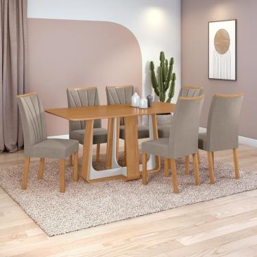 Imagem de Conjunto Sala De Jantar Mesa Easy Pop 170x90cm Tampo Mdf Com 6 Cadeiras Confort Suede Animale Bege Amêndoa/off White