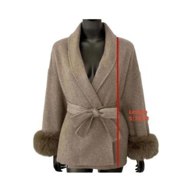 Imagem de Casaco Feminino Elegante De Lã Com Manga Longa E Detalhes Em Pele Para