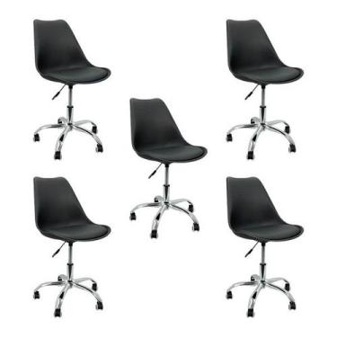 Imagem de Kit 5 Cadeiras Tulipa Giratória, Home Office, Regulagem de Altura, Pre