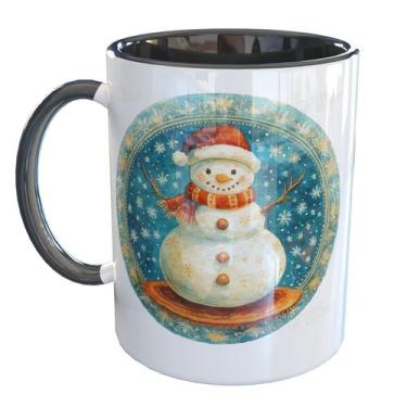 Imagem de Caneca Porcelana Boneco de Neve Natalina - Pense Canecas, Preto