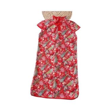 Imagem de Vestido Qipao Vermelho Para Meninas, Vestido De Verão Retro Clássico C