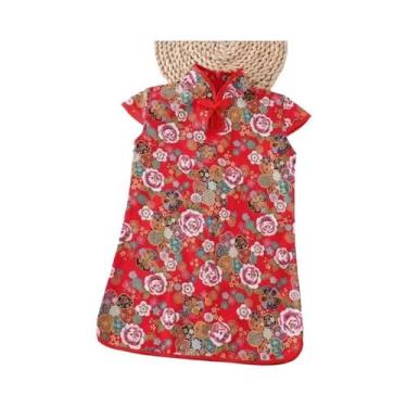 Imagem de Vestido Qipao Vermelho Para Meninas, Vestido De Verão Retro Clássico C