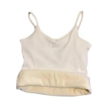 Imagem de Camiseta Térmica Feminina De Inverno Sem Mangas Em Veludo Cor Sólida P
