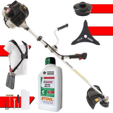 Imagem de Máquina de Cortar Grama À Gasolina Kawashima KW52LE 2T 52cc 2,5HP Roçadeira Com Lâmina 3 Pontas e Cabeçote Nylon + ÓLEO STIHL 2T