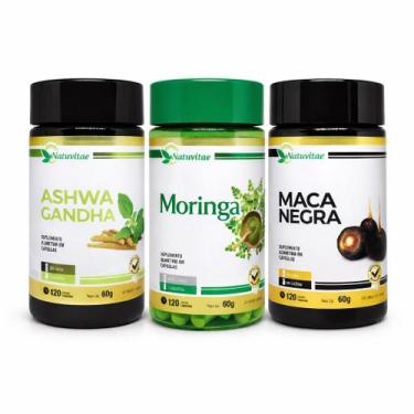 Imagem de Combo Ashwagandha com moringa e ma ca negra 120 Cápsulas cada 500mg Na