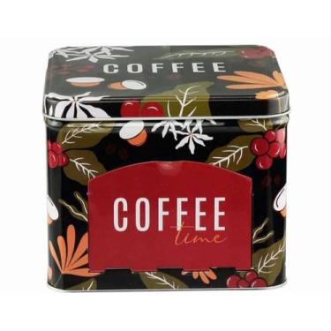 Imagem de Lata Porta Cápsula de Metal Coffee Flower Preta 15x15x12,5 cm - no-bra