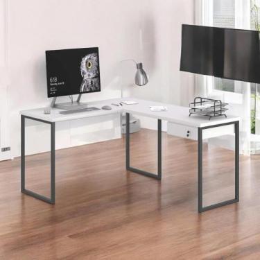 Imagem de Mesa Home Office Escrivaninha L Industriale Branco Com Gaveteiro - PLA